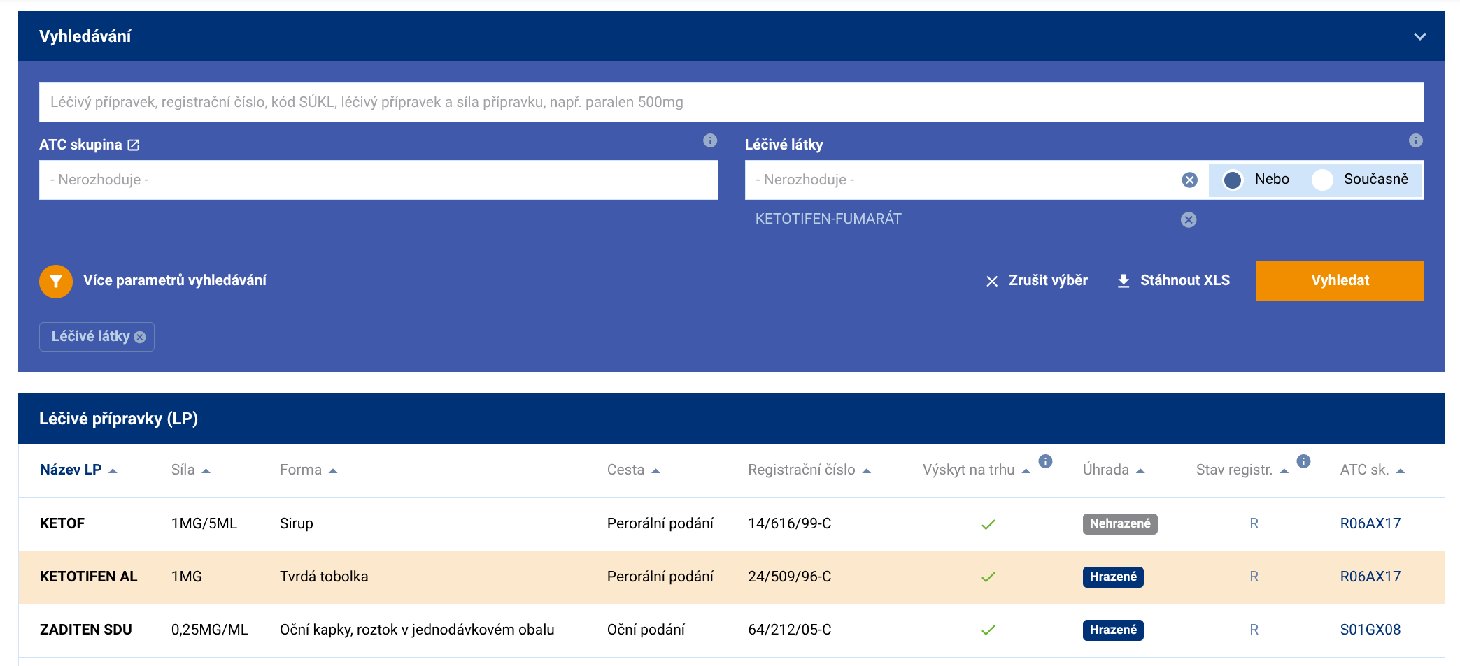 SÚKL Přehled léčiv - vyhledávání